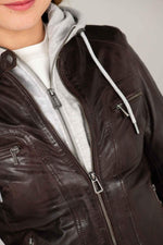 Reddish-brown sheepskin jacket with removable hood and zipped cuffs. - Image n°3