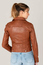 Cognac lambskin biker jacket, vegetable-tanned. Soft, sleek, and cool. - Image n°2