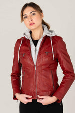 Washed lambskin jacket in red chilli, featuring a detachable hood. - Image n°4