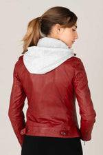 Washed lambskin jacket in red chilli, featuring a detachable hood. - Image n°5