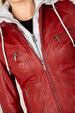 Washed lambskin jacket in red chilli, featuring a detachable hood. - Image n°2