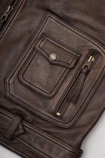 carefully stitched biker jacket in waxed cowhide. Rugged, weathered finish. - Image n°10