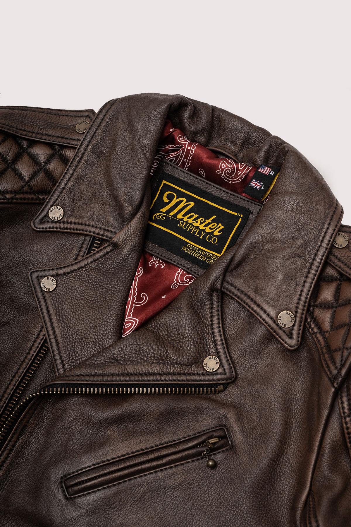 carefully stitched biker jacket in waxed cowhide. Rugged, weathered finish. - Image n°8