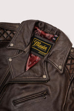 carefully stitched biker jacket in waxed cowhide. Rugged, weathered finish. - Image n°8