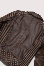 carefully stitched biker jacket in waxed cowhide. Rugged, weathered finish. - Image n°9
