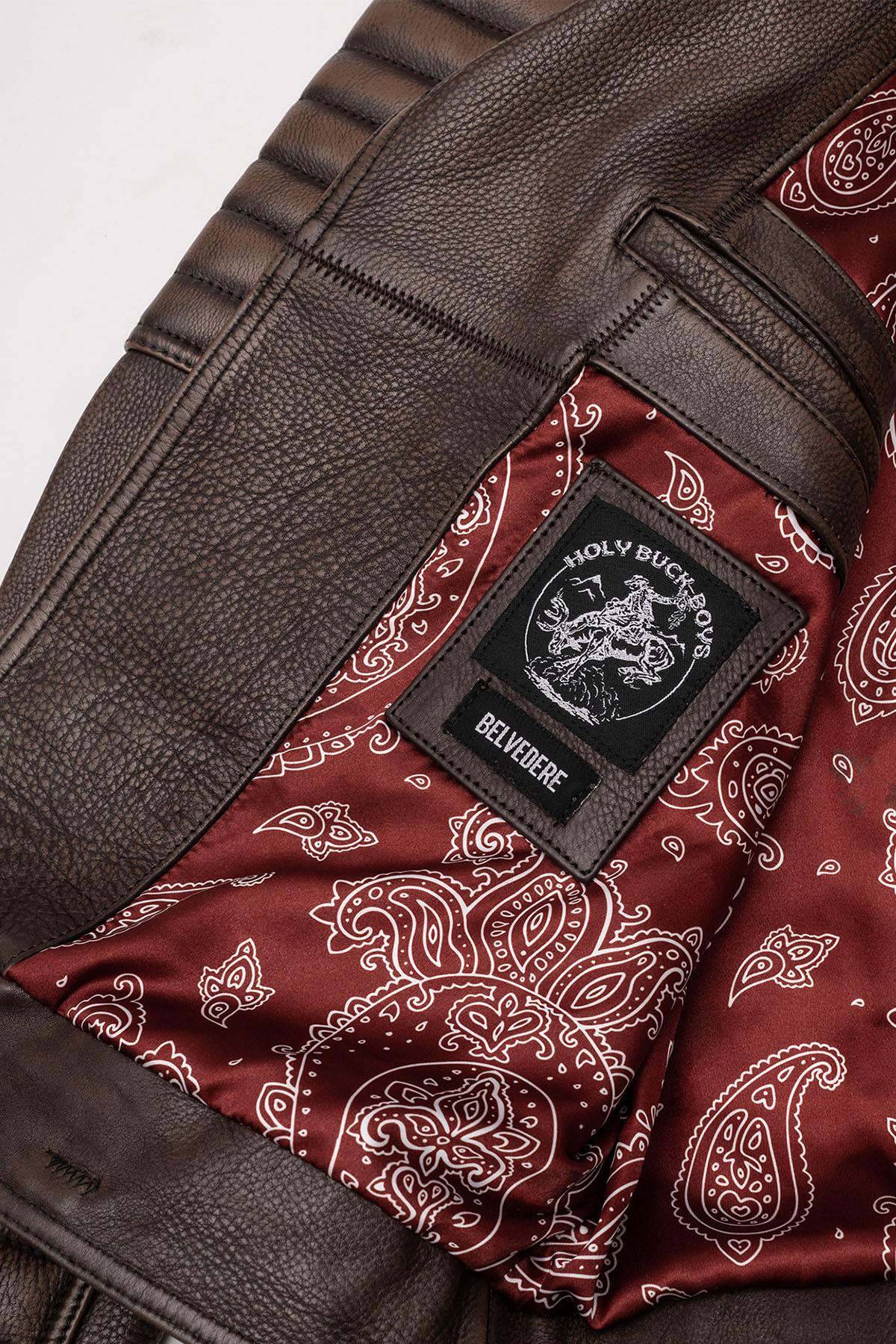 carefully stitched biker jacket in waxed cowhide. Rugged, weathered finish. - Image n°12
