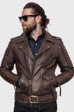 carefully stitched biker jacket in waxed cowhide. Rugged, weathered finish. - Image n°4