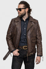 carefully stitched biker jacket in waxed cowhide. Rugged, weathered finish. - Image n°2