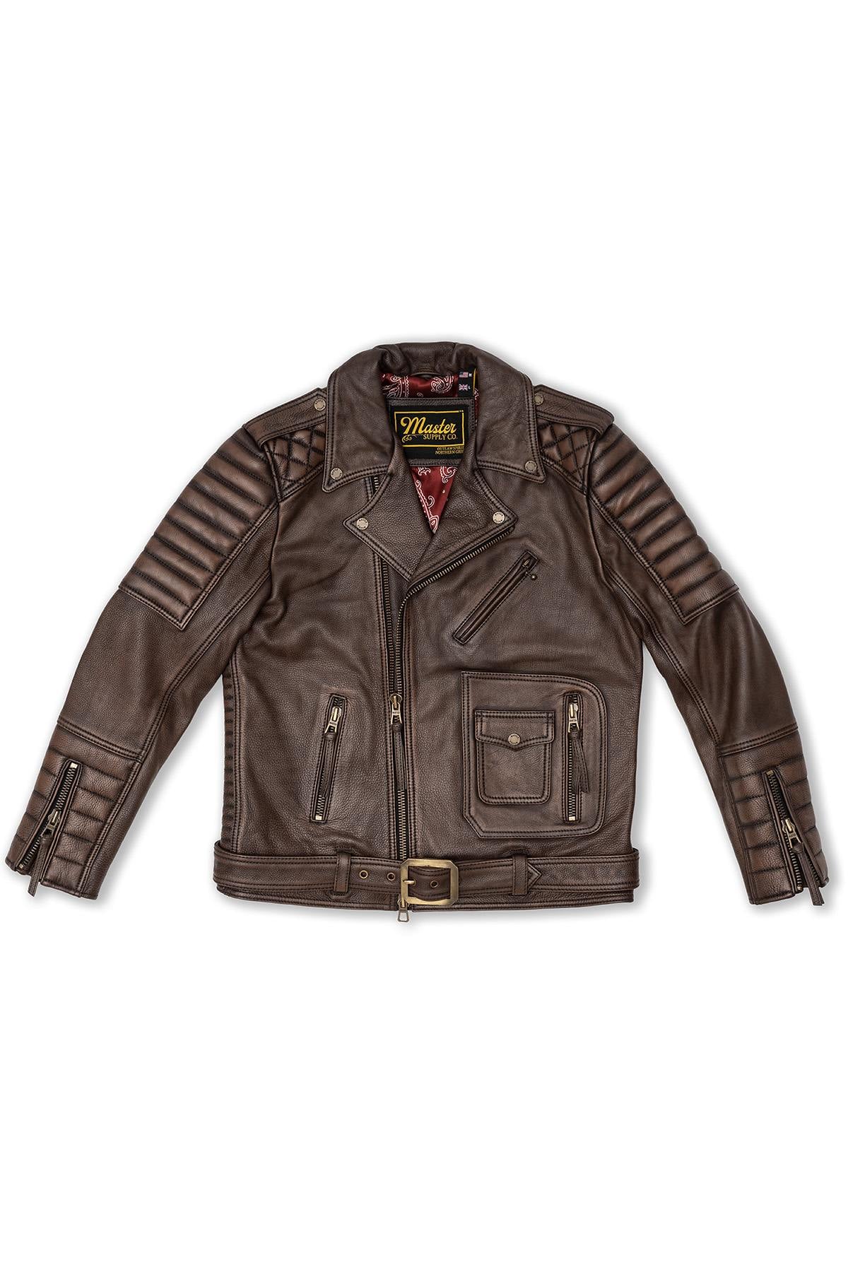 carefully stitched biker jacket in waxed cowhide. Rugged, weathered finish. - Image n°7