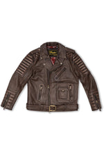 carefully stitched biker jacket in waxed cowhide. Rugged, weathered finish. - Image n°7