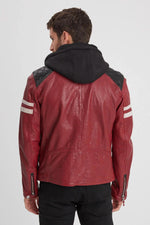 Vibrant red lambskin jacket with detachable hood and slim fit. - Image n°7