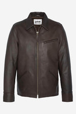 Dark brown cowhide Schott LC9521D with shirt collar and zip fastening. - Image n°8