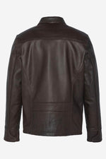 Dark brown casual thick leather jacket - Image n°9