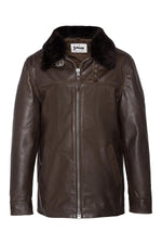 Brown cowhide aviator jacket by Schott, removable fur collar and zip. - Image n°6