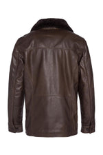 Brown cowhide aviator jacket by Schott, removable fur collar and zip. - Image n°7