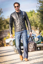 Sheep leather jacket: matelassé shoulders and racing stripes. - Image n°3