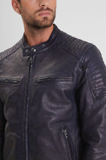 Navy lambskin biker jacket, slim fit, matte details, for all seasons. - Image n°3
