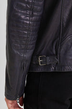 Navy lambskin biker jacket, slim fit, matte details, for all seasons. - Image n°5