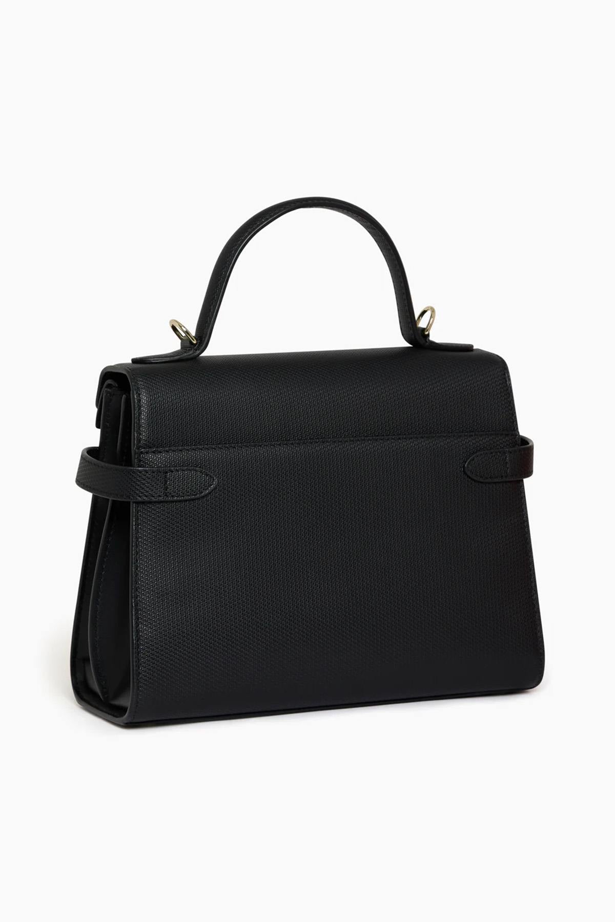 Emilie double flap handbag in black leather - Image n°3