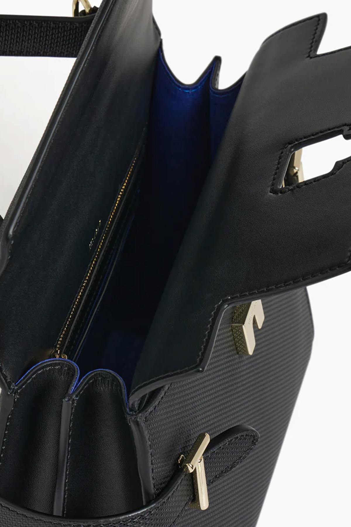 Emilie double flap handbag in black leather - Image n°5