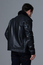 Black lambskin aviator jacket, French-made with removable fur collar. - Image n°8