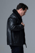 Black lambskin aviator jacket, French-made with removable fur collar. - Image n°6