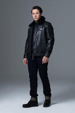 Black lambskin aviator jacket, French-made with removable fur collar. - Image n°7