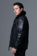 Black lambskin aviator jacket, French-made with removable fur collar. - Image n°10