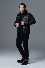 Black lambskin aviator jacket, French-made with removable fur collar. - Image n°4