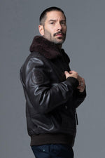 A2-style brown lambskin jacket with removable shearling collar. - Image n°6