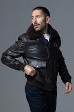 A2-style brown lambskin jacket with removable shearling collar. - Image n°4