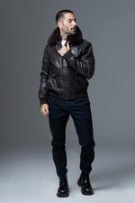 A2-style brown lambskin jacket with removable shearling collar. - Image n°7