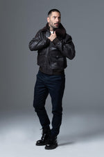 A2-style brown lambskin jacket with removable shearling collar. - Image n°11