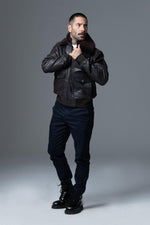 A2-style brown lambskin jacket with removable shearling collar. - Image n°11