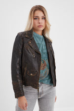 Rock-chic sheep leather jacket. finish, black and beige. - Image n°2