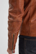 Timeless biker jacket in supple cognac lambskin with a textured touch. - Image n°6