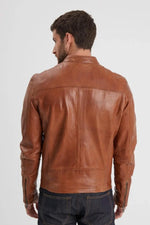 Timeless biker jacket in supple cognac lambskin with a textured touch. - Image n°5