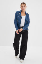 Blue water lambskin perfecto with floral lining and . - Image n°6
