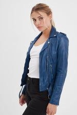 Blue water lambskin perfecto with floral lining and . - Image n°7