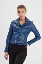 Blue water lambskin perfecto with floral lining and . - Image n°5