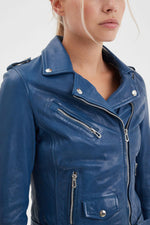 Blue water lambskin perfecto with floral lining and . - Image n°9