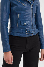 Blue water lambskin perfecto with floral lining and . - Image n°10
