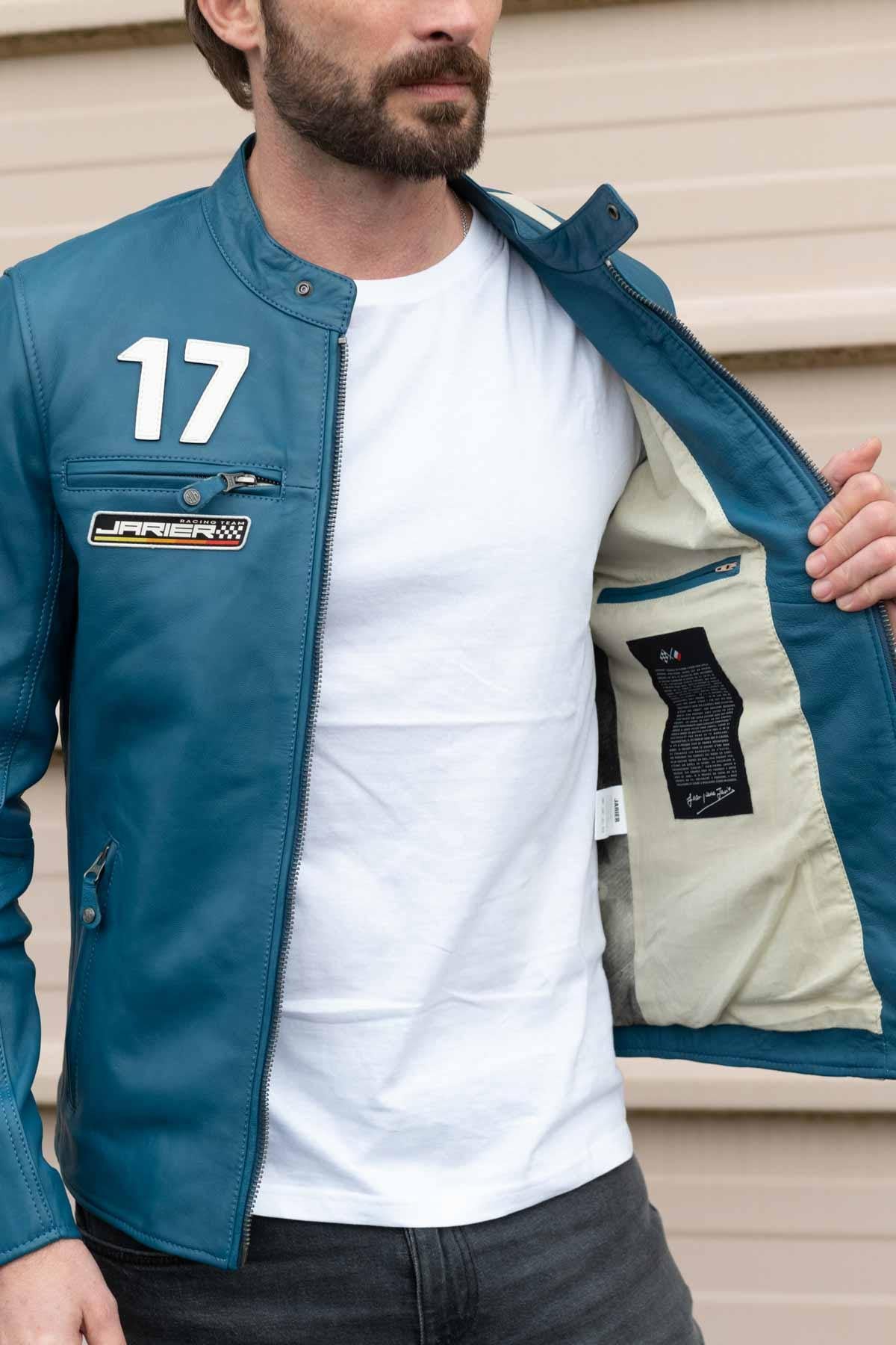 Soft, lightweight Ocean Blue sheepskin jacket inspired by Jarier. - Image n°8