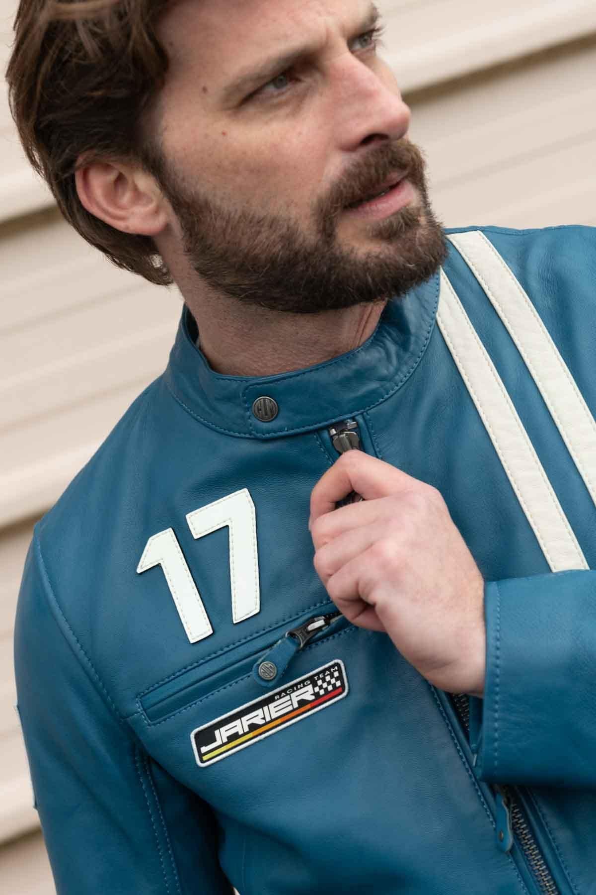 Soft, lightweight Ocean Blue sheepskin jacket inspired by Jarier. - Image n°2