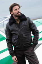 A2-style brown lambskin jacket with removable shearling collar. - Image n°1