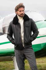 Black lambskin aviator jacket, French-made with removable fur collar. - Image n°9