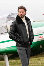 Black lambskin aviator jacket, French-made with removable fur collar. - Image n°2