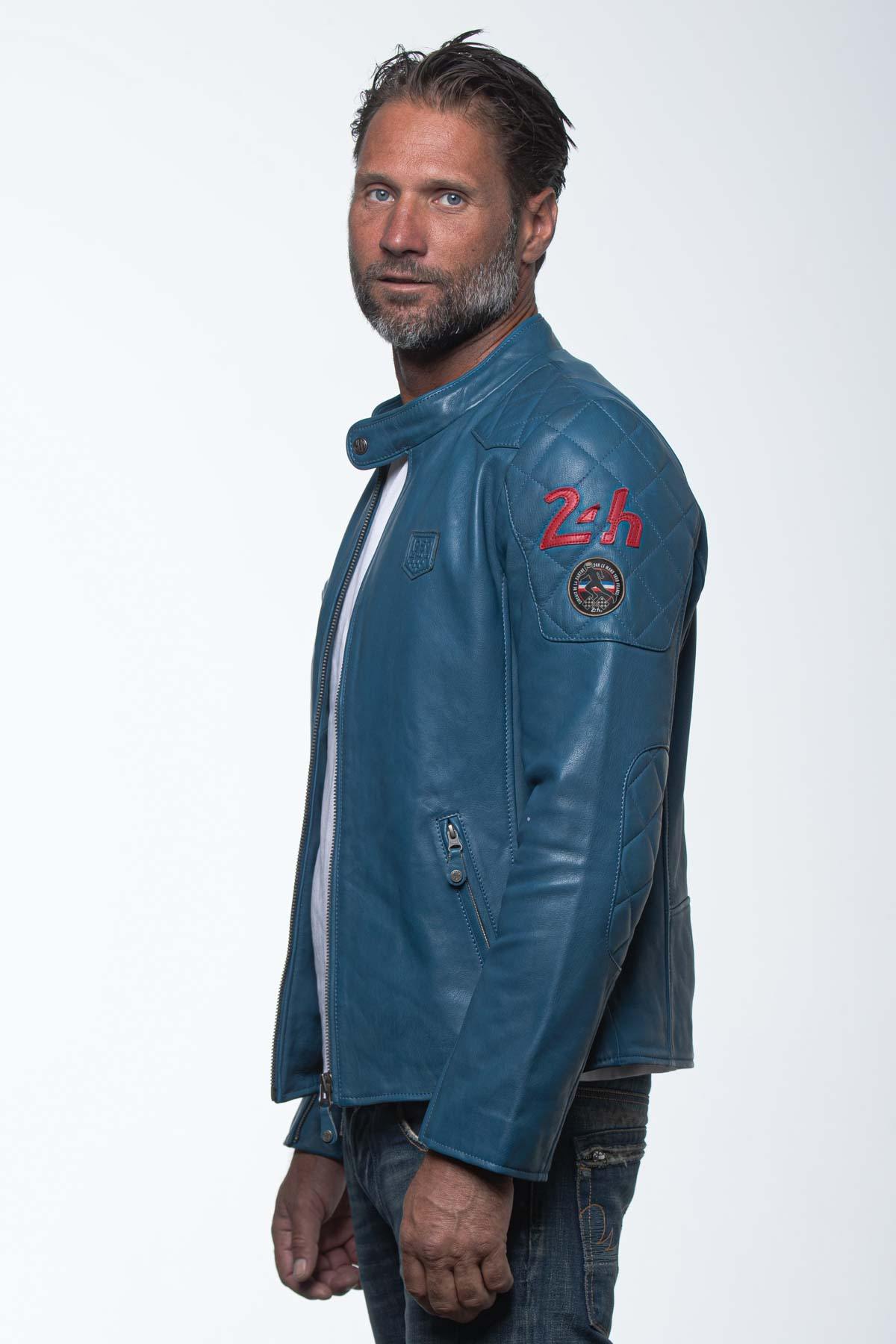 Ocean blue racing leather jacket - Image n°3