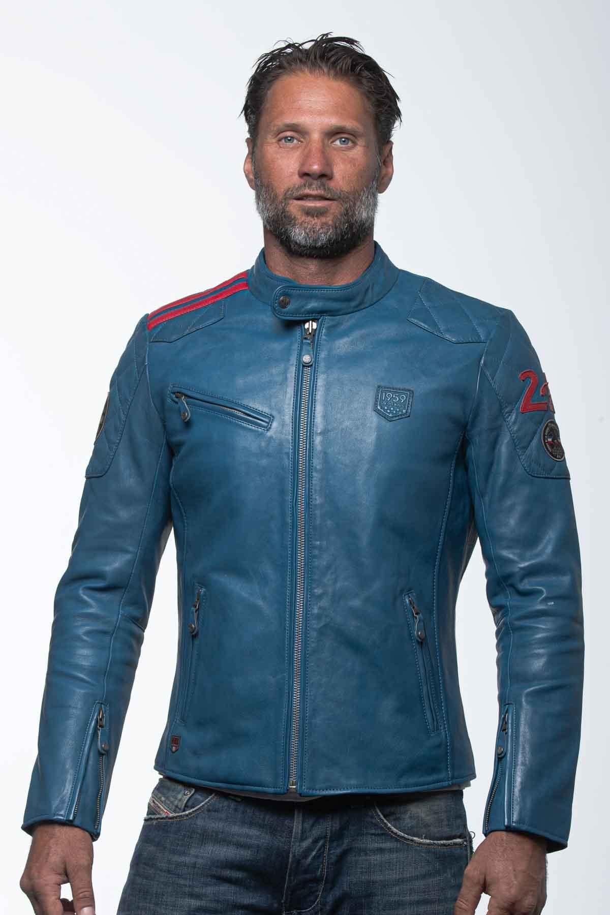 Ocean blue racing leather jacket - Image n°4