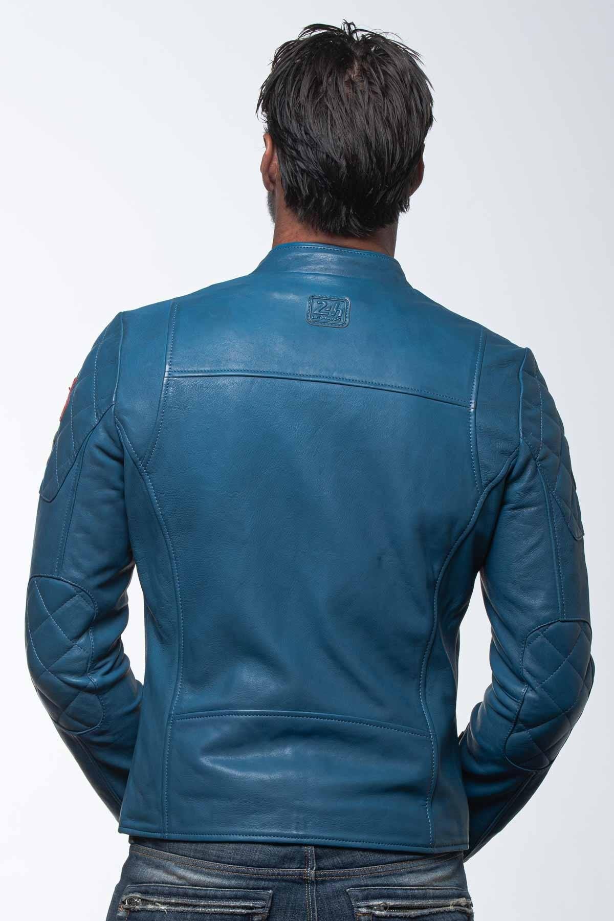 Ocean blue racing leather jacket - Image n°5